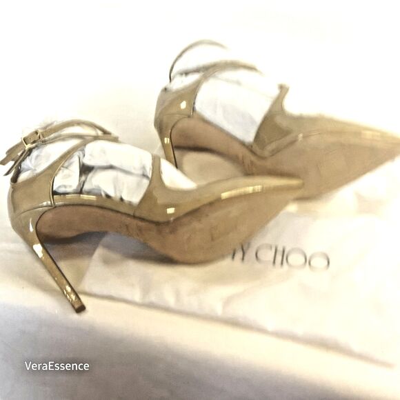 JIMMY CHOO Lancer beige Patent Leather Heel Shoes Women's Size 38.5 NWB - Picture 12 of 12